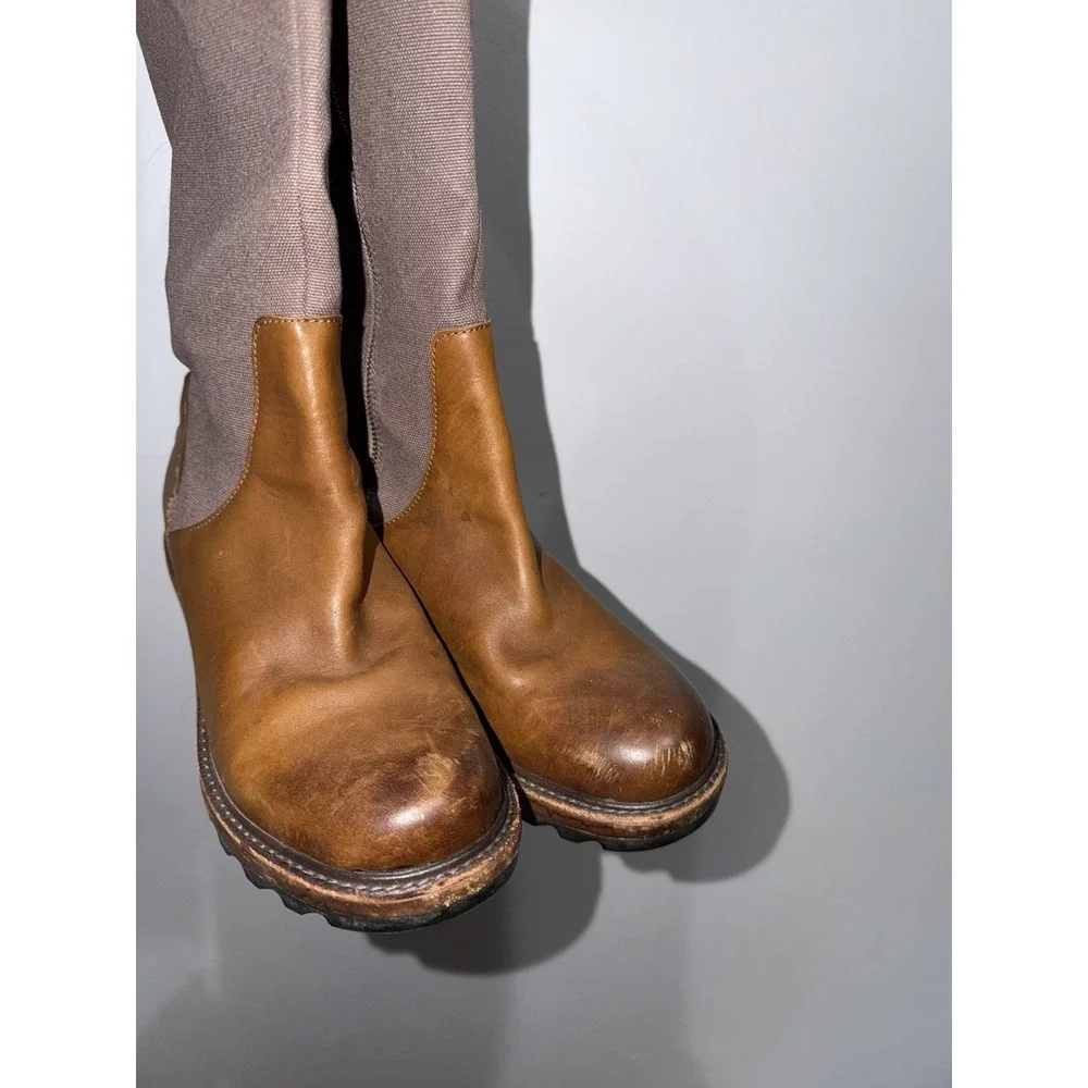 Women's 9.5 Sorel Cool Canvas Boots Brown Leather Knee High Wedge Side Zip Tall